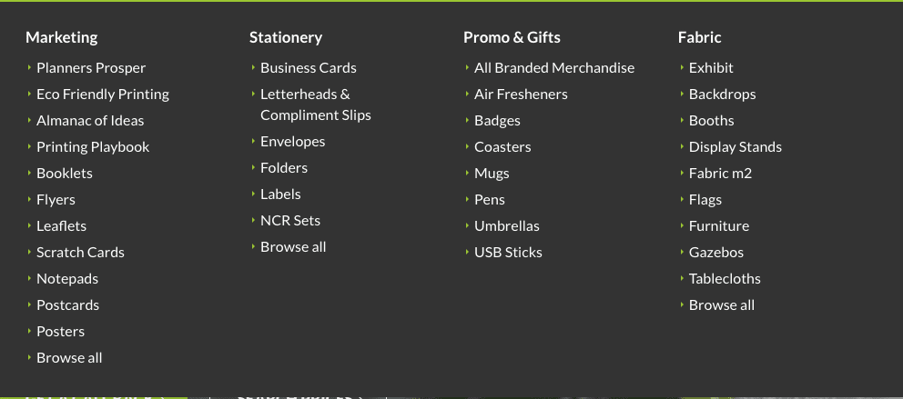 Screen shot of printing options form Nettl website